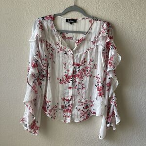 Lulus sheer‎ striped floral blouse